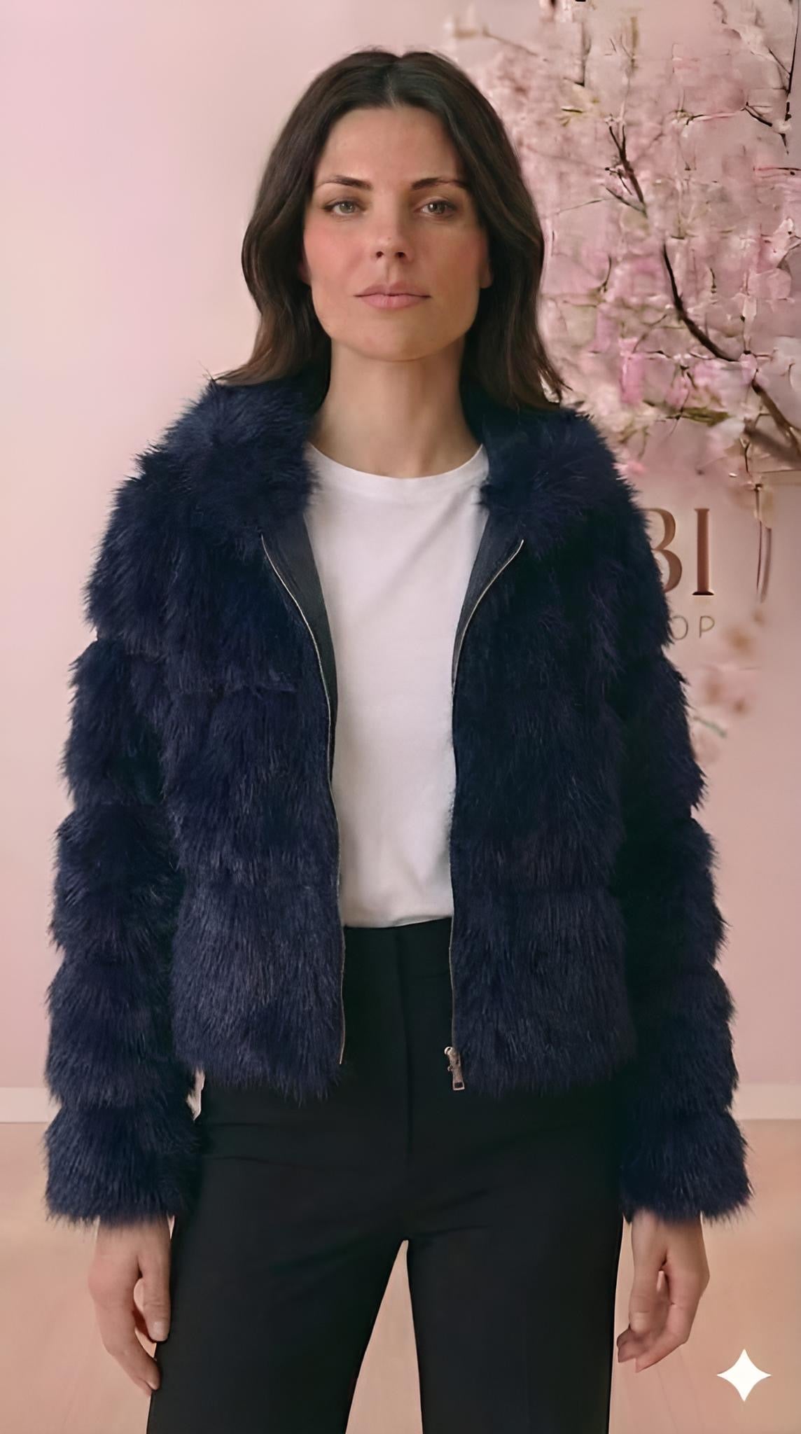 Chaqueta de pelo azul marino