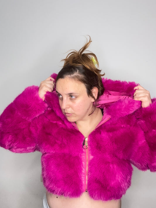 Chaquetón pelo crop rosa