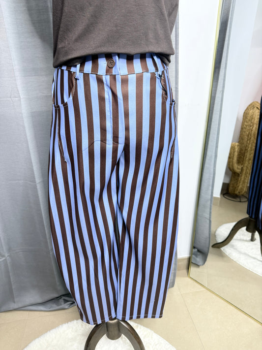 Pantalón raya azul y marrón baloon