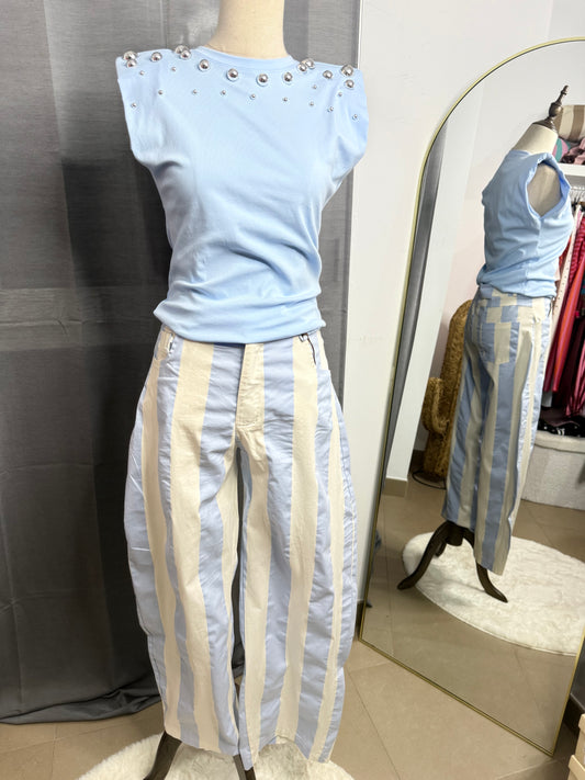 Pantalón rayas celeste baloon
