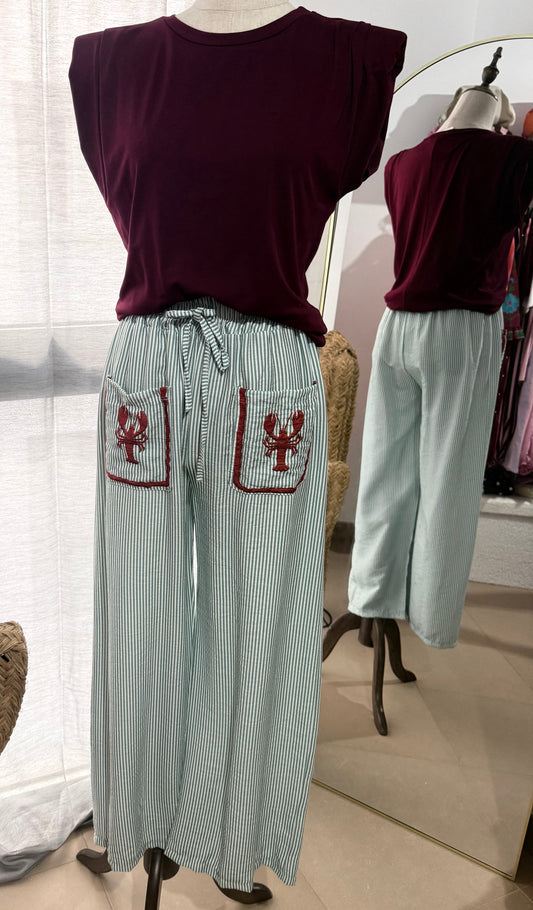 Pantalón rayas menta langosta