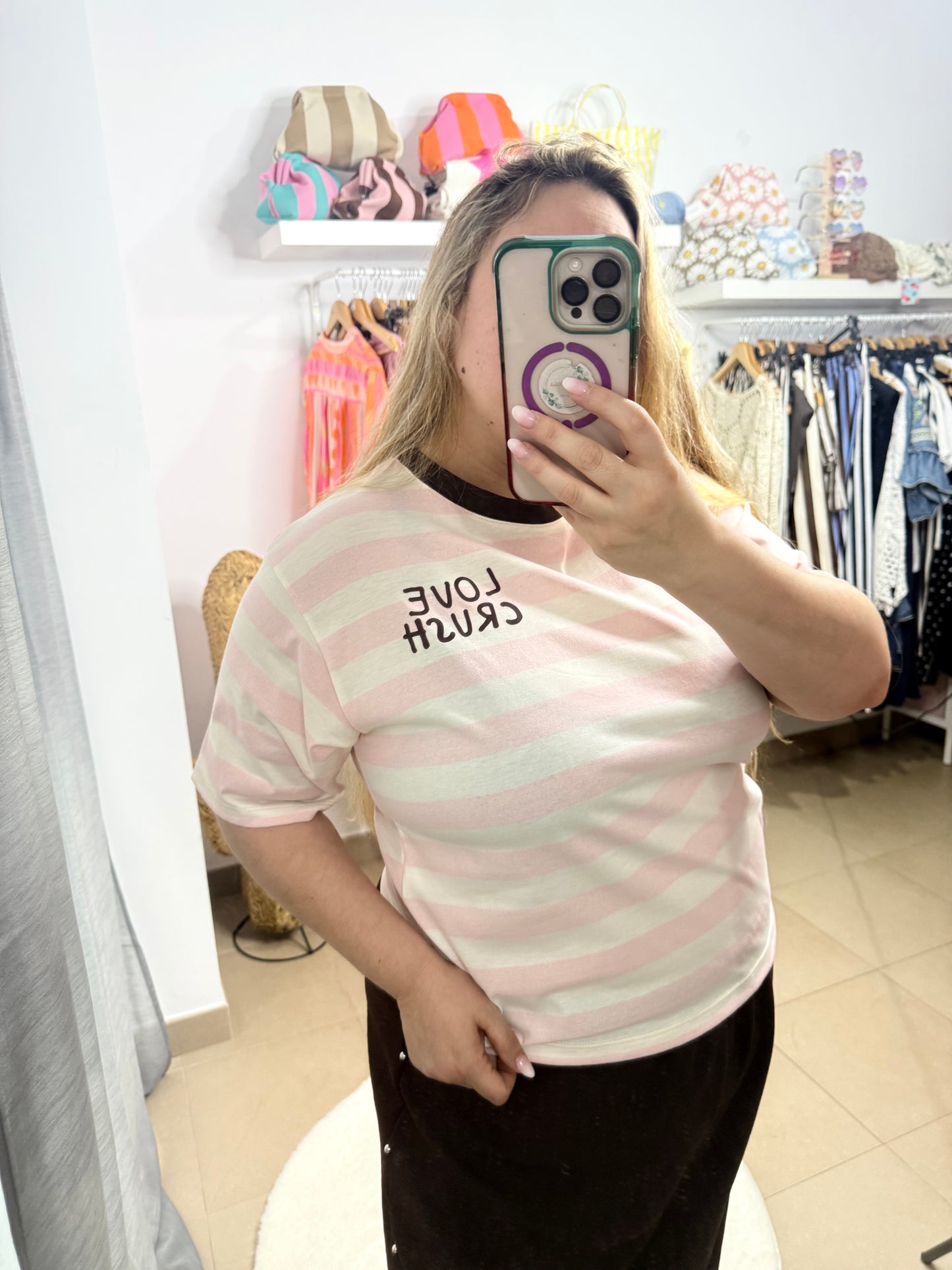 Camiseta crush rosa y marrón