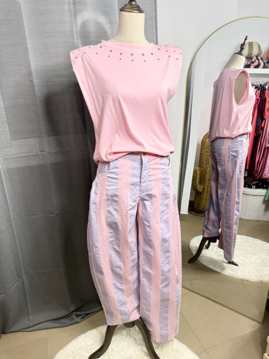 Pantalón baloon rosa y celeste
