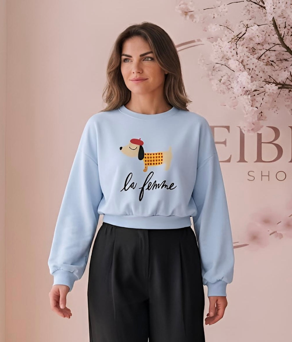 Sudadera perrito Paris celeste